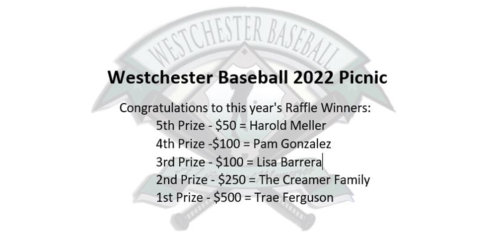 2022 Westchester Baseball Raffle Winners