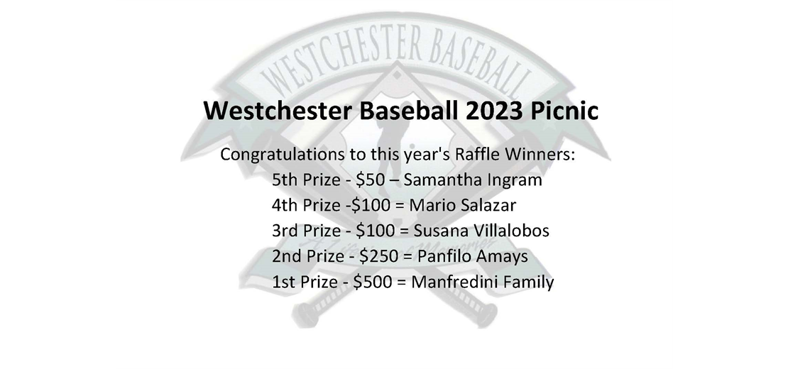 Westchester Baseball Picnic Raffle Winners 2023